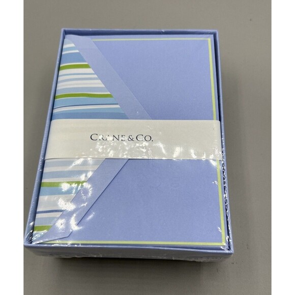 CRANE & CO‎ Invitation Set Of 10 Cards & 10 Envelopes Cambridge blue finish NEW - Picture 1 of 3